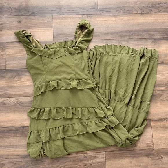 NWT Lulus Compelling Romantic Olive Green Ruffled Tiered Maxi Dress - Picture 3 of 4